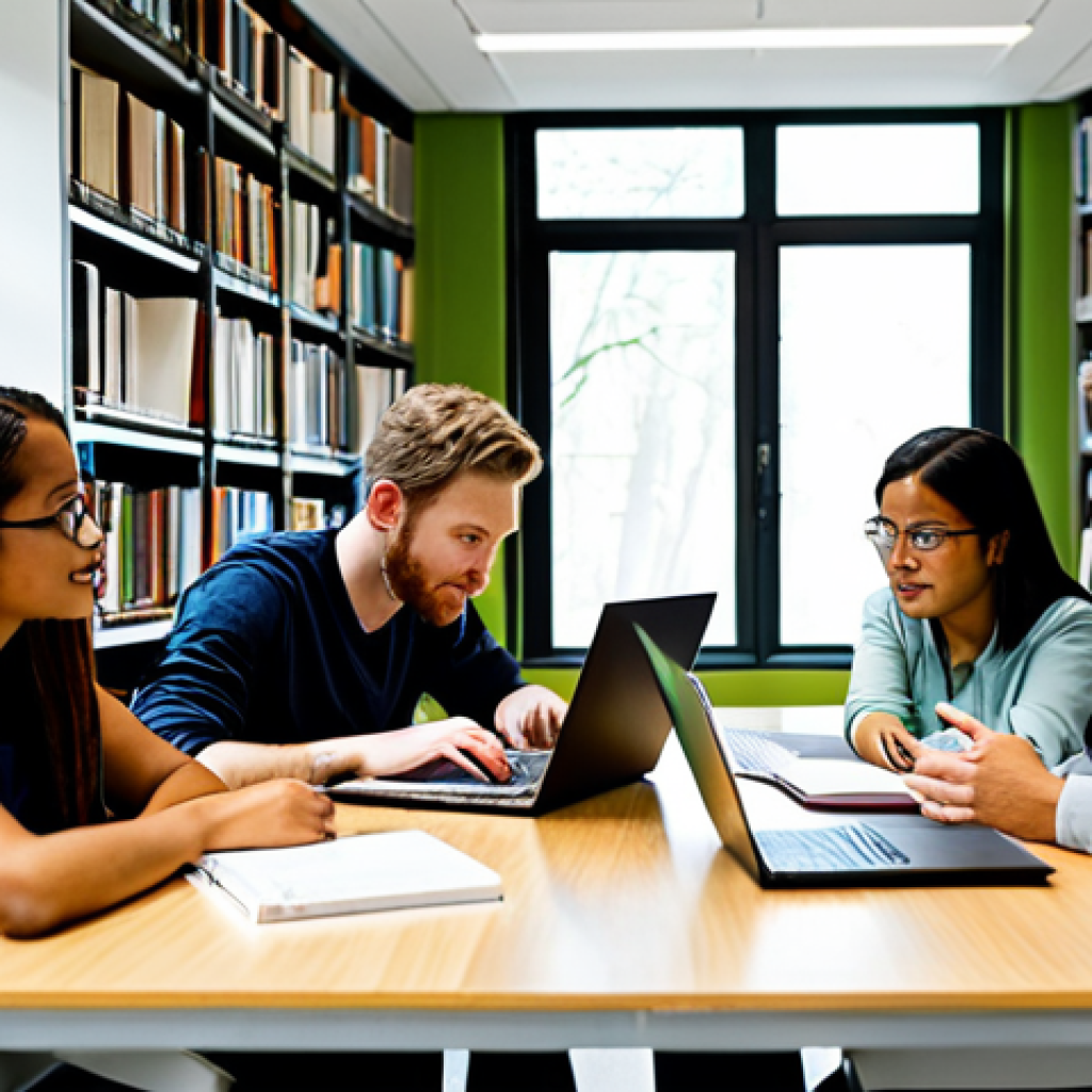 **
"A diverse study group collaborating in a well-lit library, fully clothed and engaged in discussion, surrounded by textbooks and notes, laptops open, safe for work, professional, appropriate content, perfect anatomy, natural proportions, family-friendly environment, illustrating teamwork and support."
**