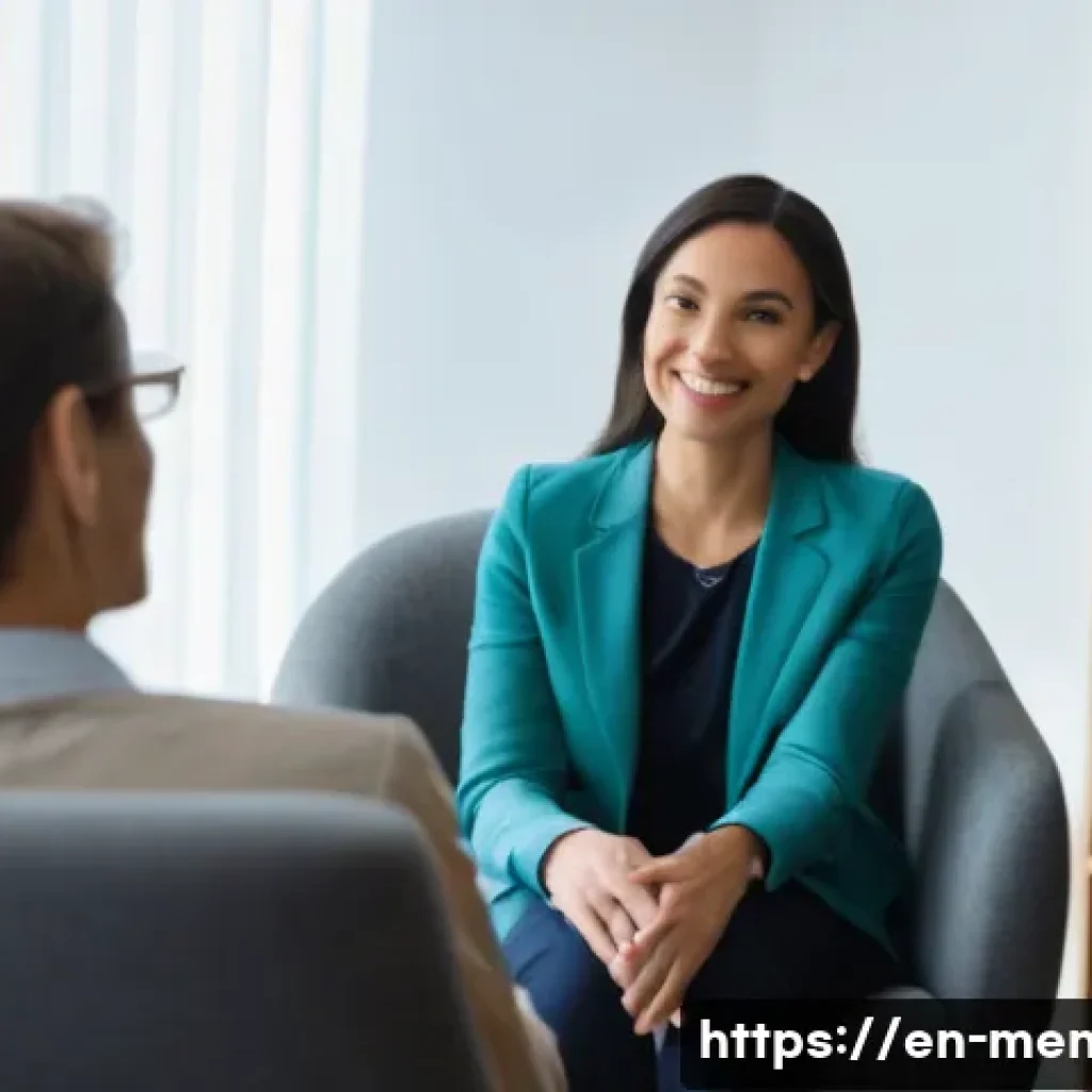 정신건강 전문가 커리어 패스 - A warm and inviting counseling office scene featuring a compassionate female counselor in profession...