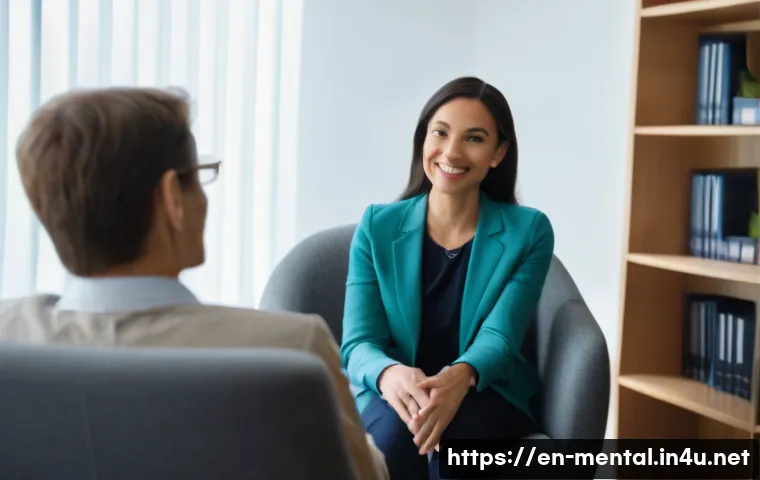 정신건강 전문가 커리어 패스 - A warm and inviting counseling office scene featuring a compassionate female counselor in profession...
