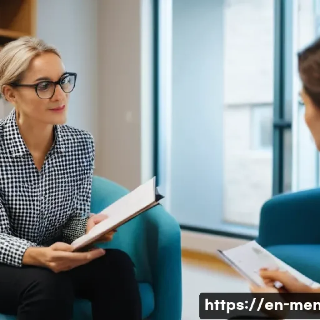 정신건강 상담사 직무별 역할과 책임 - A professional mental health counselor conducting a detailed client assessment in a cozy, modern the...
